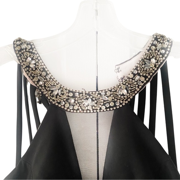 Bee Darlin Womens  Long Black Beaded Sheer Front Waist Front Slit Junior Sz  1/2 - Picture 8 of 16